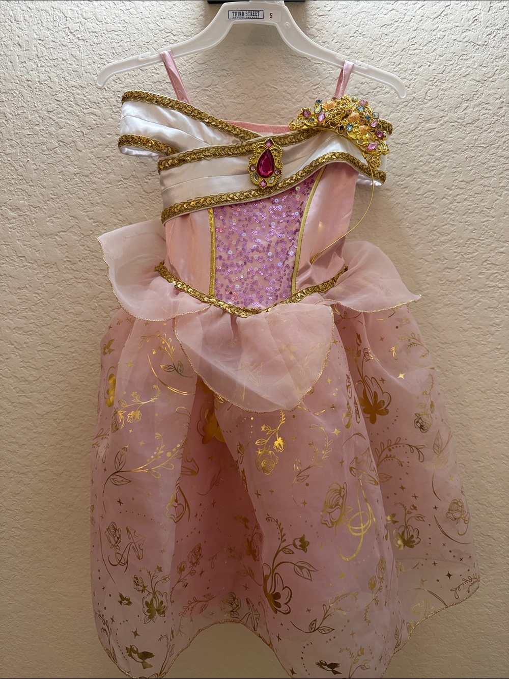 Girls Pink & Gold Princess Aurora  Costume Dress